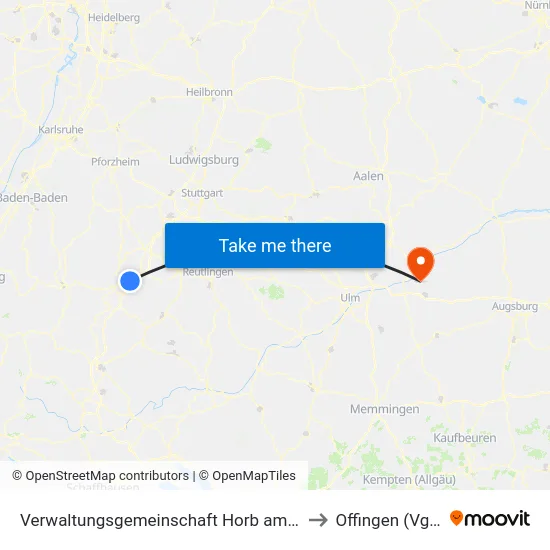 Verwaltungsgemeinschaft Horb am Neckar to Offingen (Vgem) map