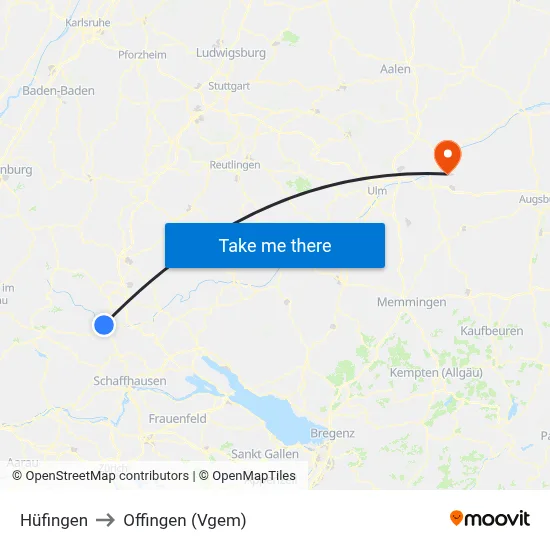 Hüfingen to Offingen (Vgem) map