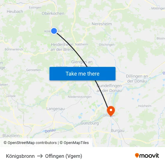 Königsbronn to Offingen (Vgem) map