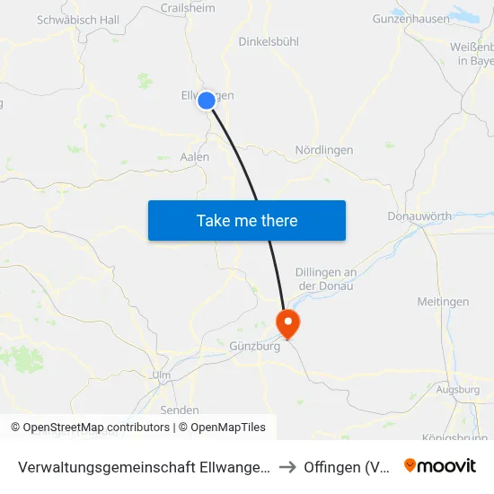 Verwaltungsgemeinschaft Ellwangen (Jagst) to Offingen (Vgem) map