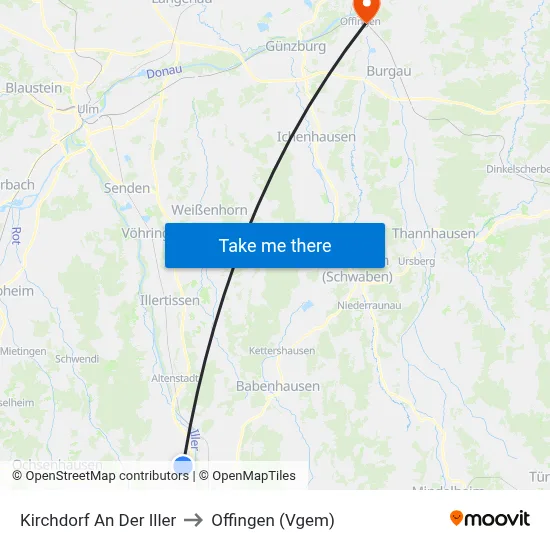 Kirchdorf An Der Iller to Offingen (Vgem) map