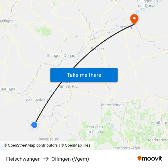 Fleischwangen to Offingen (Vgem) map