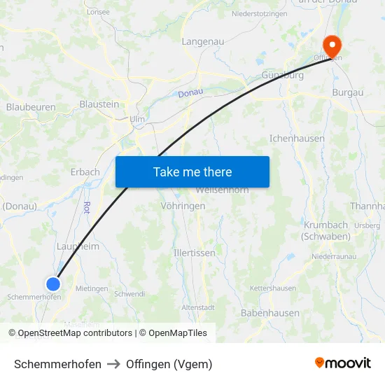 Schemmerhofen to Offingen (Vgem) map
