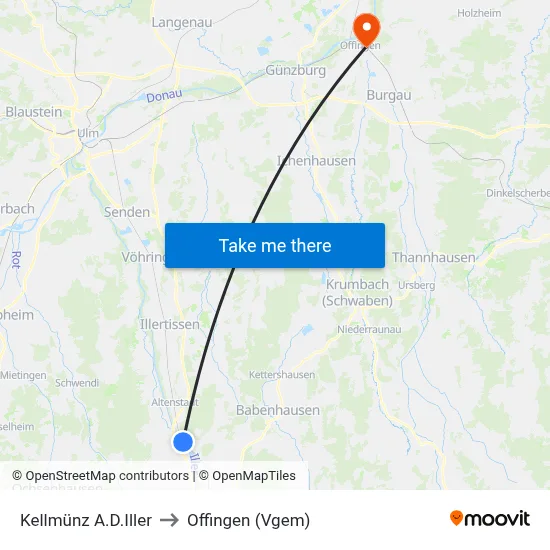 Kellmünz A.D.Iller to Offingen (Vgem) map