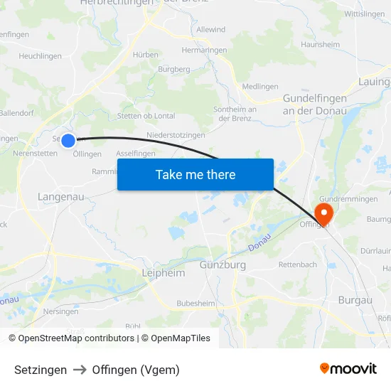 Setzingen to Offingen (Vgem) map