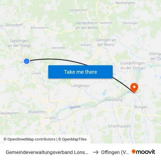 Gemeindeverwaltungsverband Lonsee-Amstetten to Offingen (Vgem) map