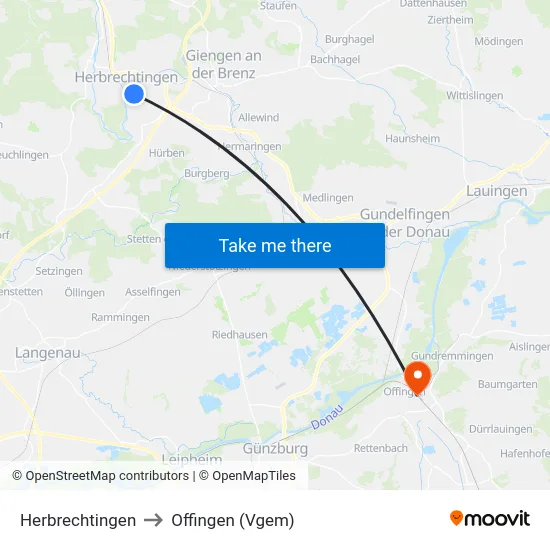 Herbrechtingen to Offingen (Vgem) map