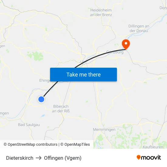 Dieterskirch to Offingen (Vgem) map