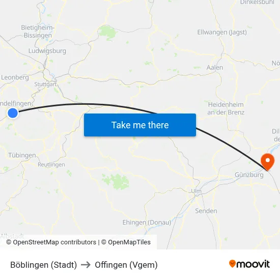 Böblingen (Stadt) to Offingen (Vgem) map