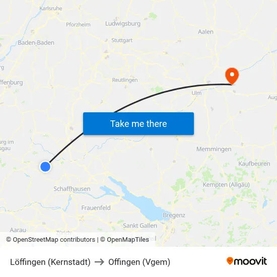 Löffingen (Kernstadt) to Offingen (Vgem) map