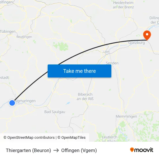 Thiergarten (Beuron) to Offingen (Vgem) map
