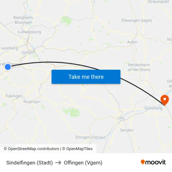 Sindelfingen (Stadt) to Offingen (Vgem) map
