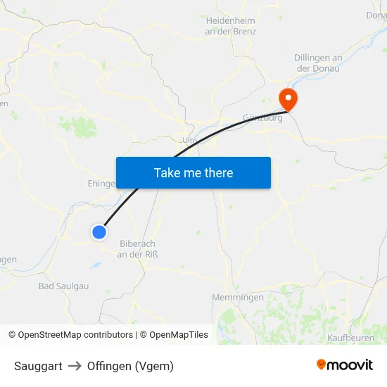 Sauggart to Offingen (Vgem) map