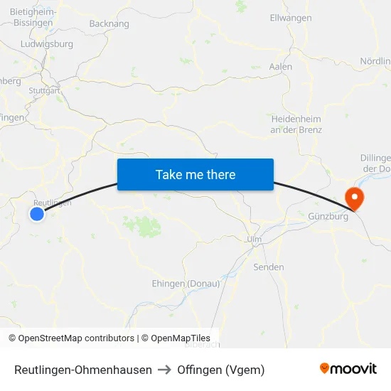 Reutlingen-Ohmenhausen to Offingen (Vgem) map