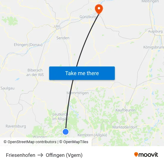 Friesenhofen to Offingen (Vgem) map
