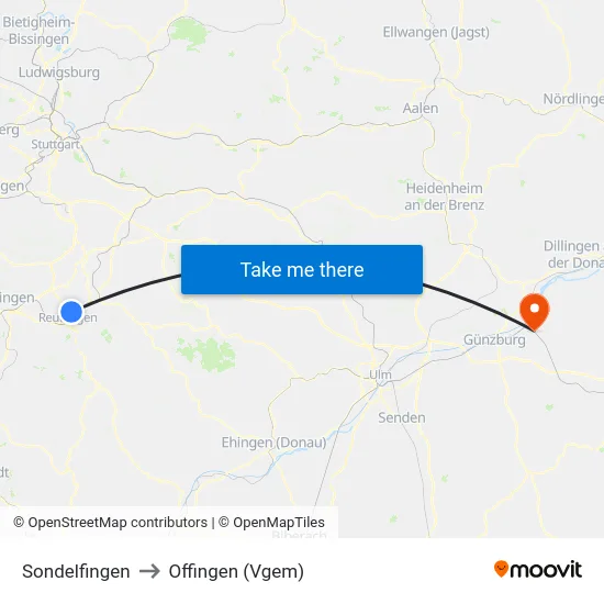 Sondelfingen to Offingen (Vgem) map