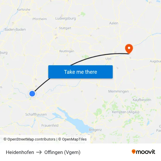 Heidenhofen to Offingen (Vgem) map