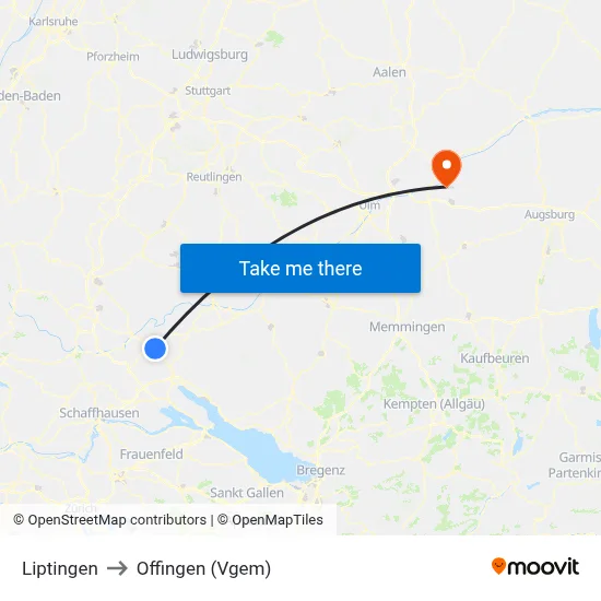 Liptingen to Offingen (Vgem) map