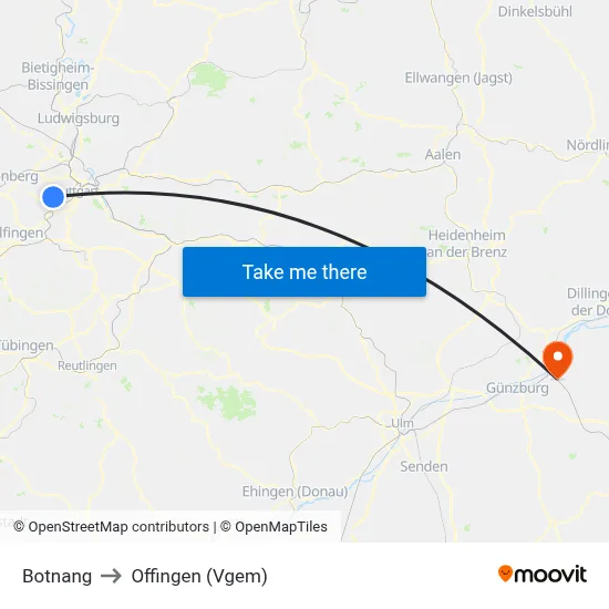 Botnang to Offingen (Vgem) map