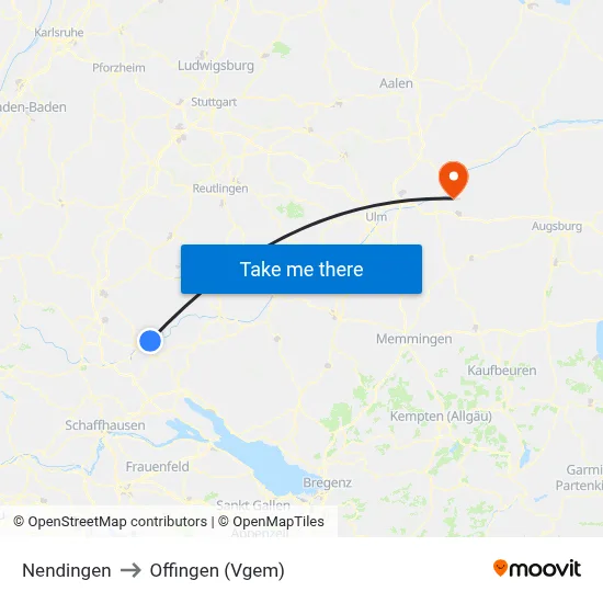 Nendingen to Offingen (Vgem) map