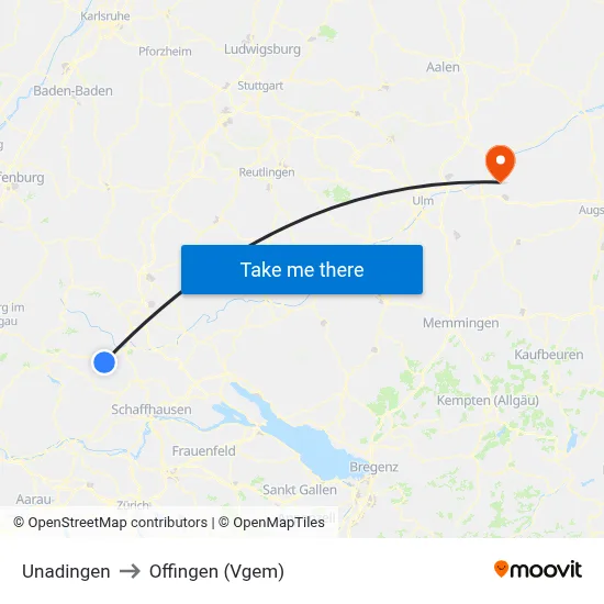 Unadingen to Offingen (Vgem) map