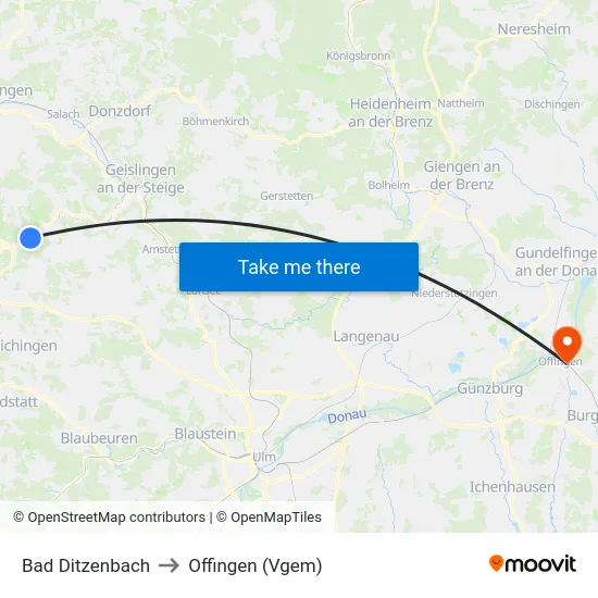Bad Ditzenbach to Offingen (Vgem) map