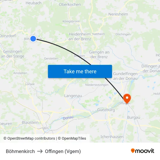 Böhmenkirch to Offingen (Vgem) map
