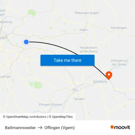 Baltmannsweiler to Offingen (Vgem) map