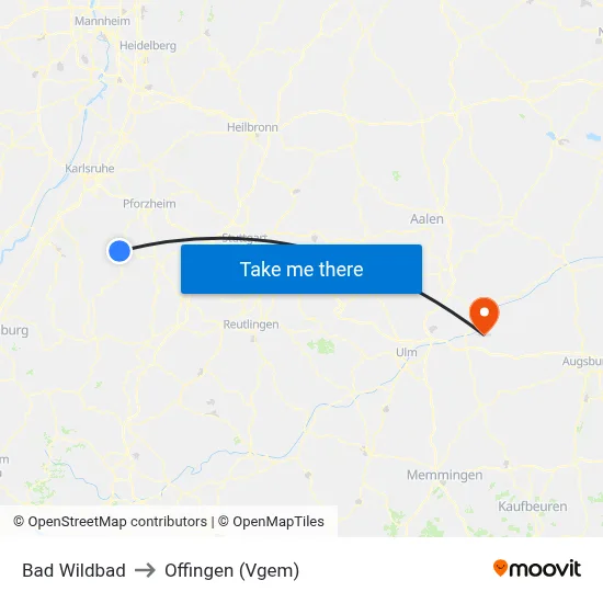 Bad Wildbad to Offingen (Vgem) map