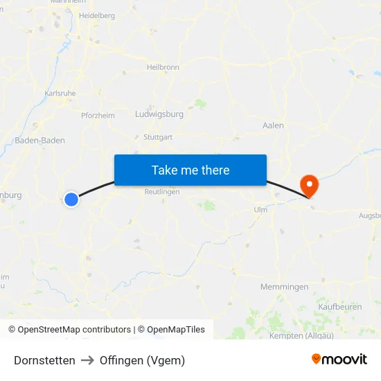 Dornstetten to Offingen (Vgem) map