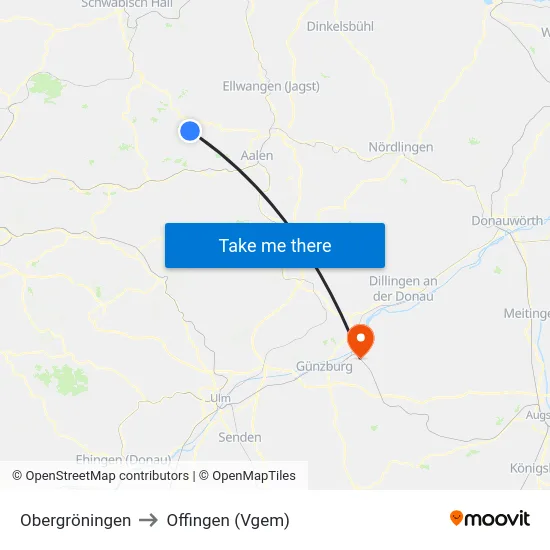 Obergröningen to Offingen (Vgem) map