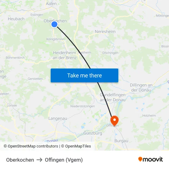 Oberkochen to Offingen (Vgem) map