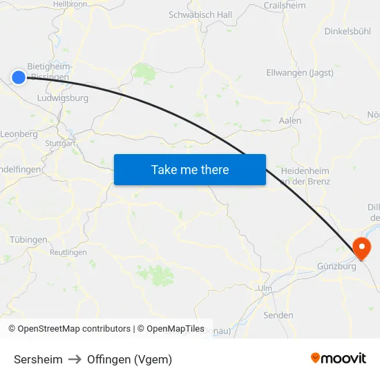 Sersheim to Offingen (Vgem) map