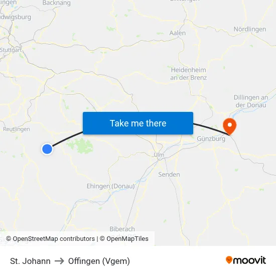 St. Johann to Offingen (Vgem) map