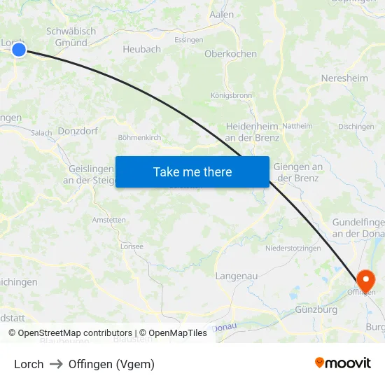 Lorch to Offingen (Vgem) map