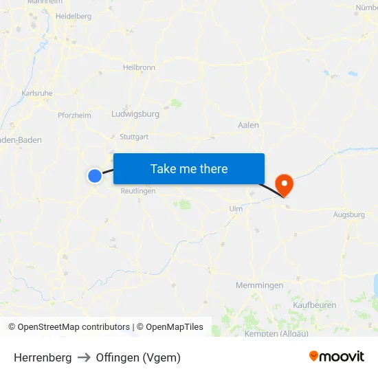 Herrenberg to Offingen (Vgem) map