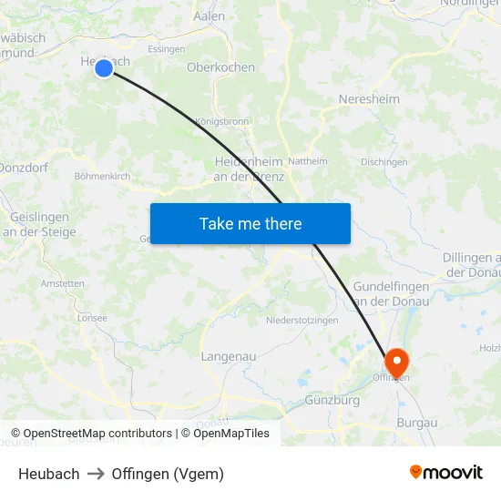 Heubach to Offingen (Vgem) map