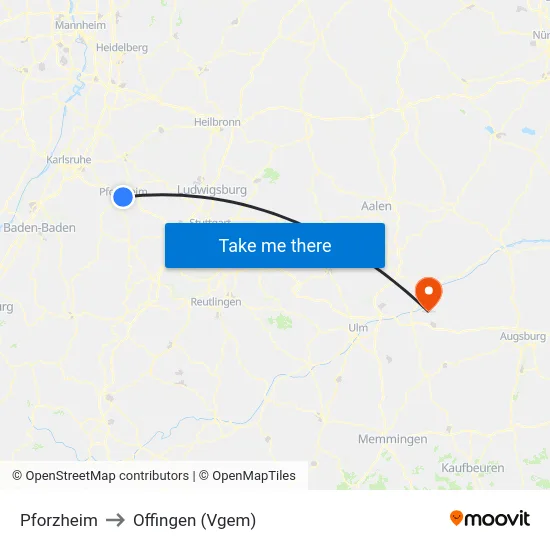 Pforzheim to Offingen (Vgem) map