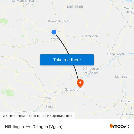 Hüttlingen to Offingen (Vgem) map