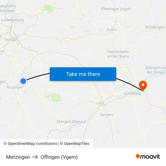 Metzingen to Offingen (Vgem) map
