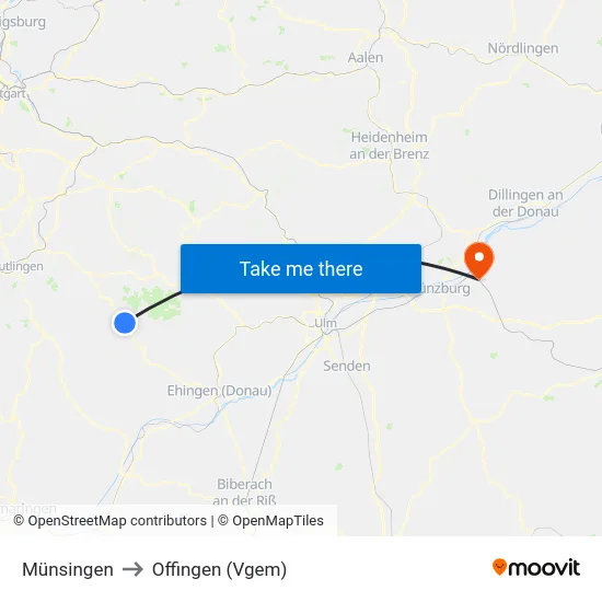 Münsingen to Offingen (Vgem) map