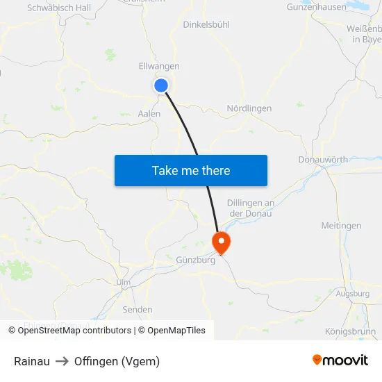 Rainau to Offingen (Vgem) map
