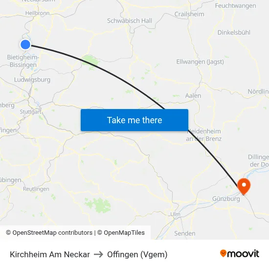 Kirchheim Am Neckar to Offingen (Vgem) map