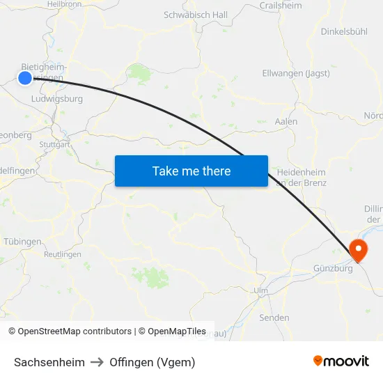 Sachsenheim to Offingen (Vgem) map