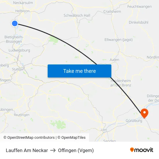 Lauffen Am Neckar to Offingen (Vgem) map