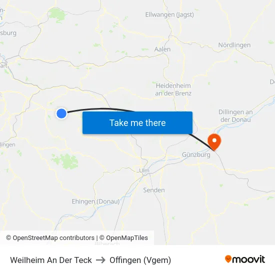 Weilheim An Der Teck to Offingen (Vgem) map