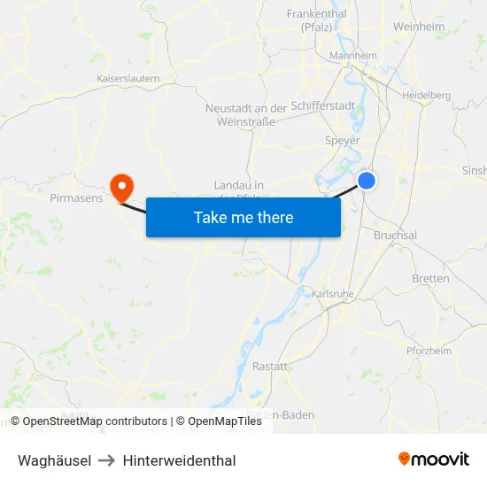 Waghäusel to Hinterweidenthal map