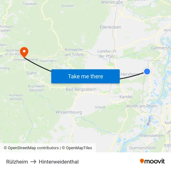 Rülzheim to Hinterweidenthal map