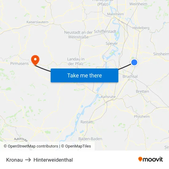 Kronau to Hinterweidenthal map
