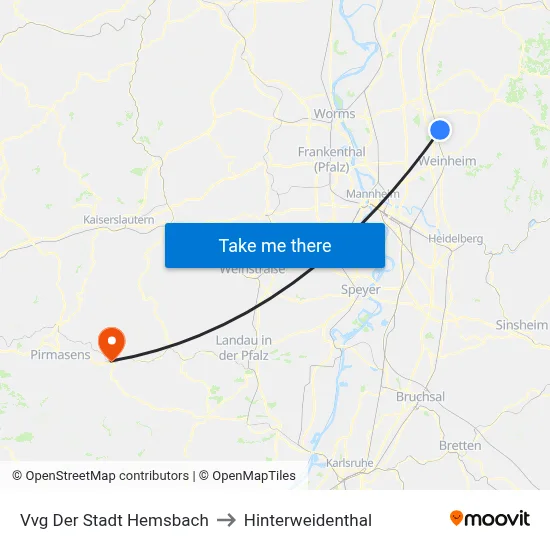 Vvg Der Stadt Hemsbach to Hinterweidenthal map